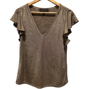 White House Black Market Flutter Sleeve Top Womens M Bronze Excellent Metallic